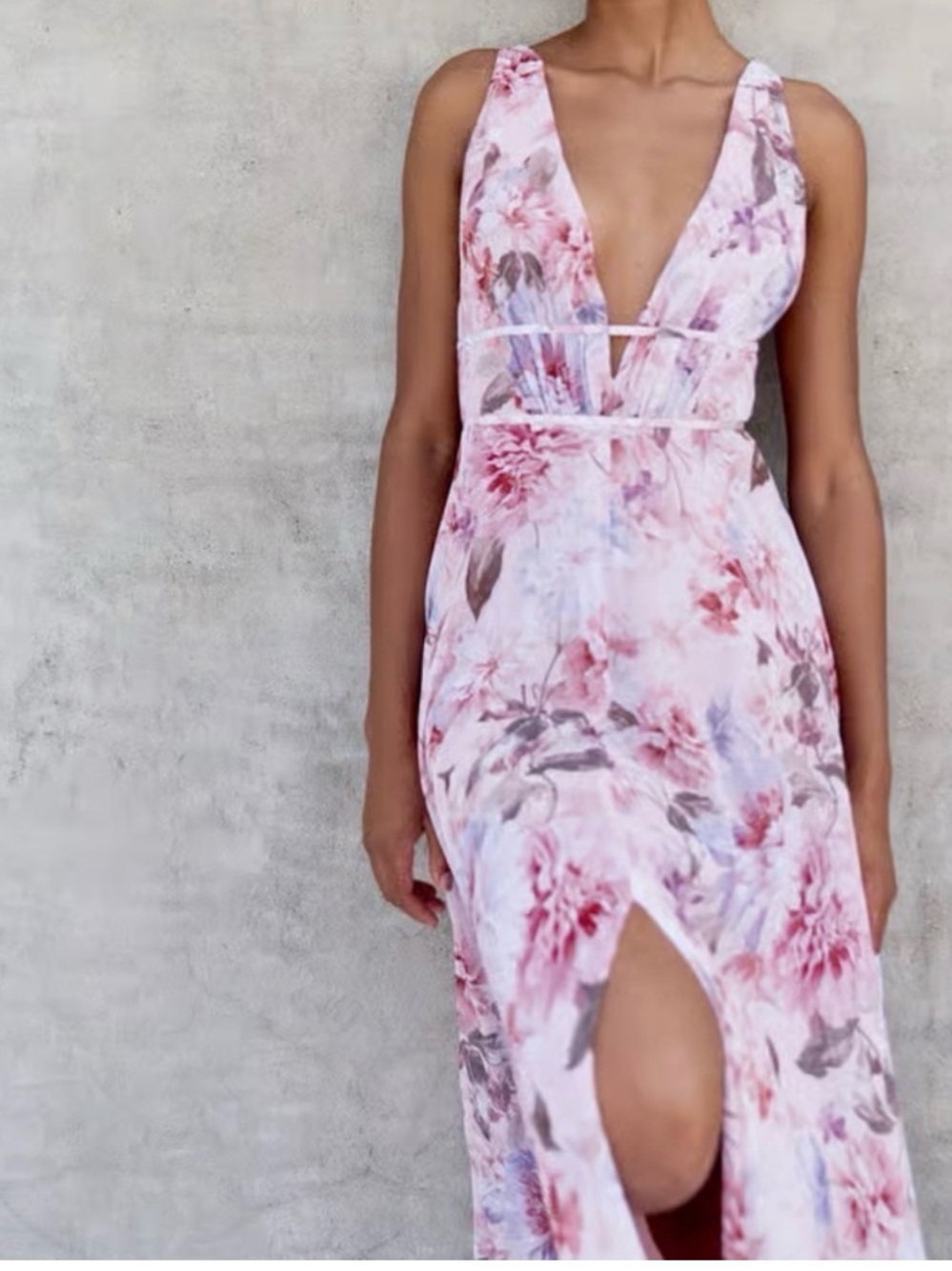 Jenny Yoo Floral - Size 10 Pink Plunge Maxi Dress - Women